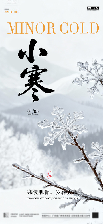 水墨风小寒节气雪景海报