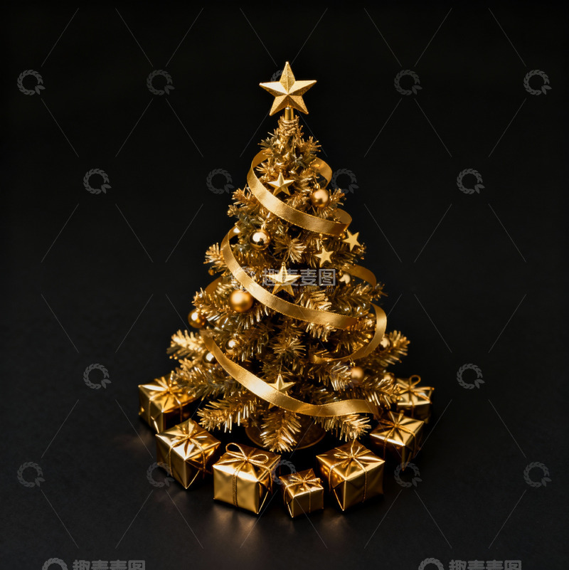 高清大图下载【趣麦麦图】金色圣诞树礼盒装饰摄影
