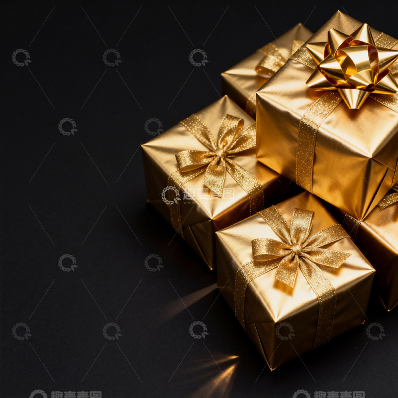 高清大图下载【趣麦麦图】金色礼盒堆叠精美高档
