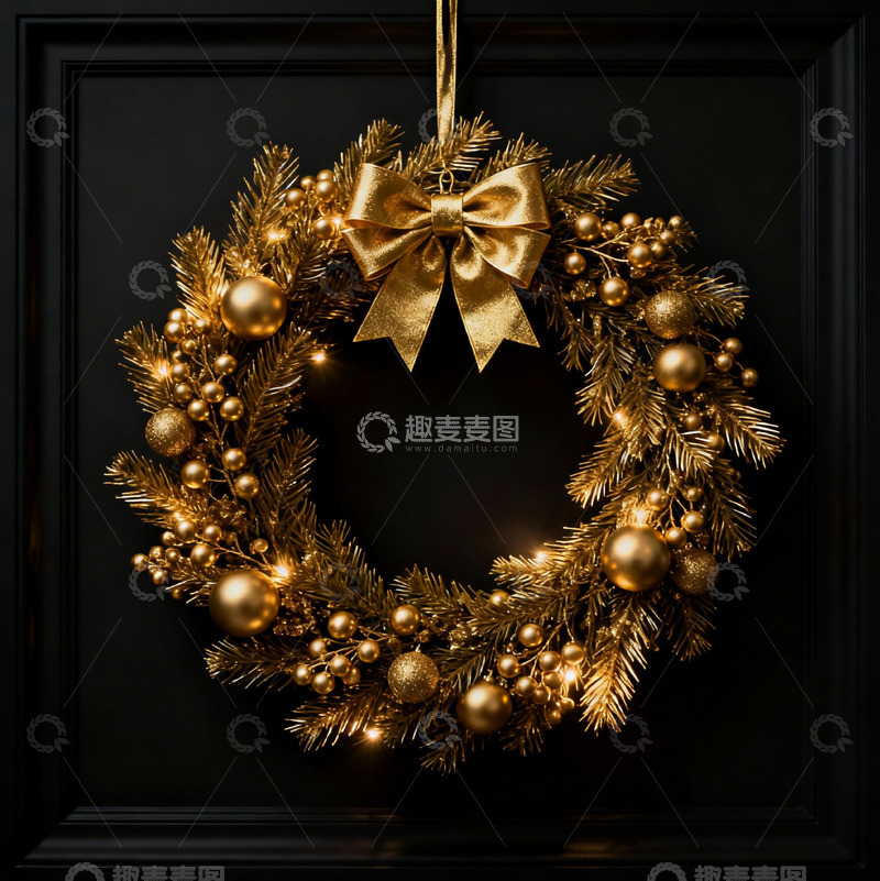 高清大图下载【趣麦麦图】金色圣诞花环装饰