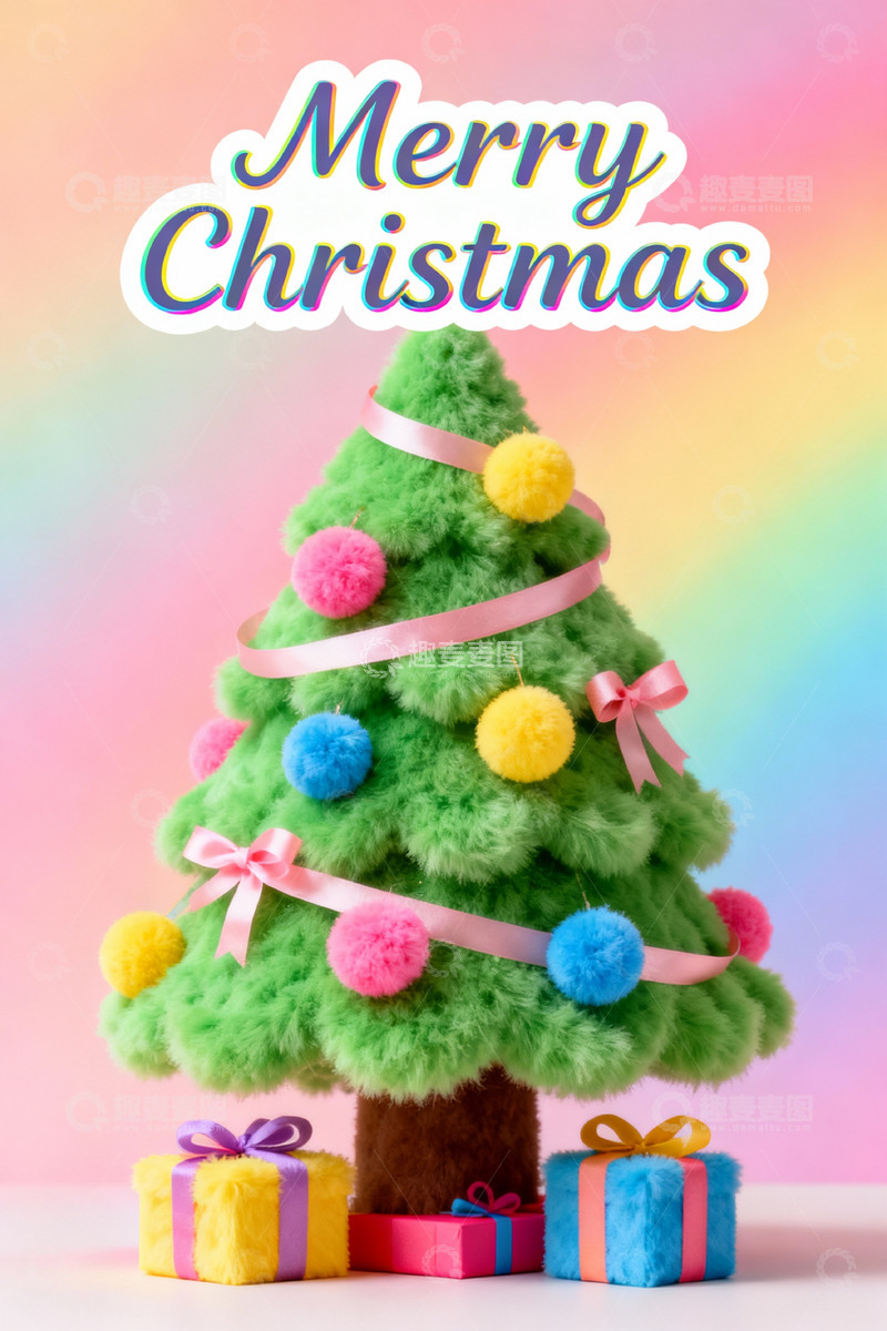 高清大图下载【趣麦麦图】-圣诞树彩球礼物贺卡设计素材