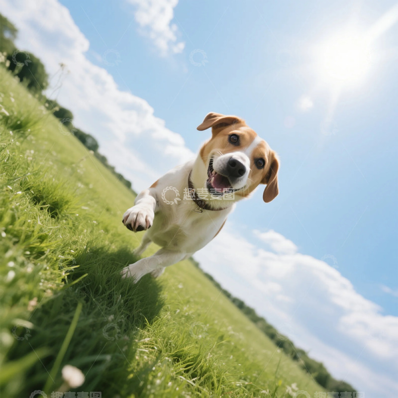 高清大图下载【趣麦麦图】-奔跑比格犬草地风光