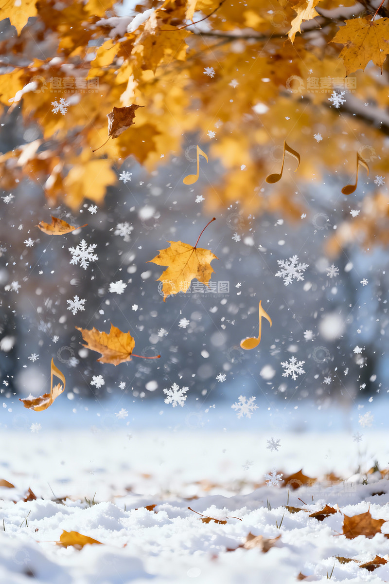 高清大图下载【趣麦麦图】初冬落叶飘雪摄影