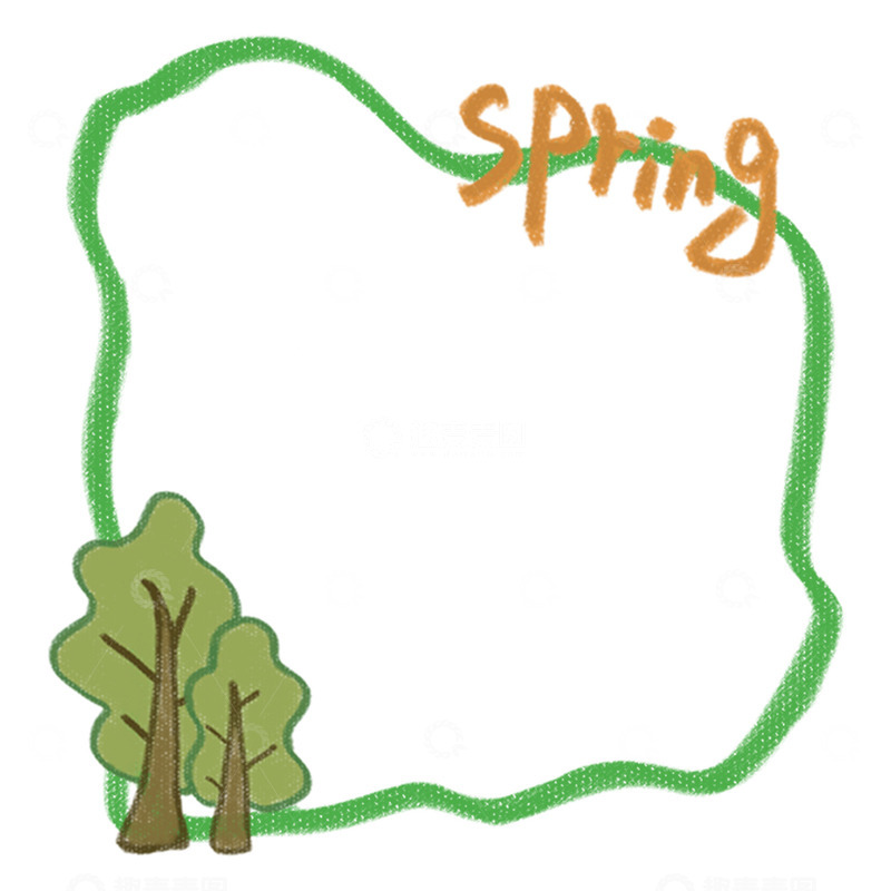 高清大图下载【趣麦麦图】-春季树木边框插画