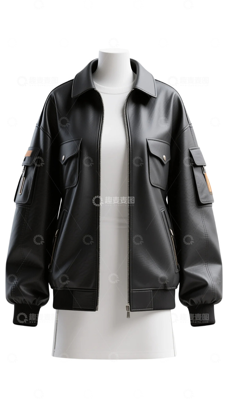 高清大图下载【趣麦麦图】-黑色皮夹克时尚外套