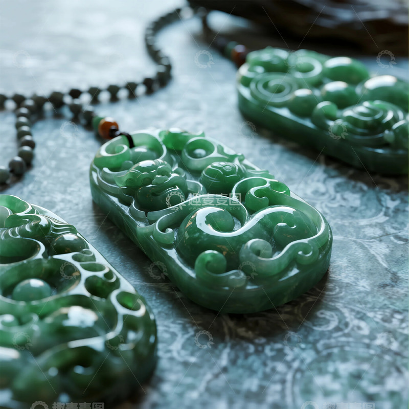 高清大图下载【趣麦麦图】-翡翠挂件特写摄影