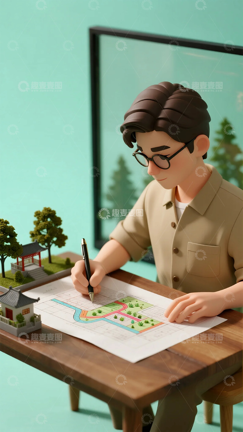 高清大图下载【趣麦麦图】卡通设计师绘图工作场景