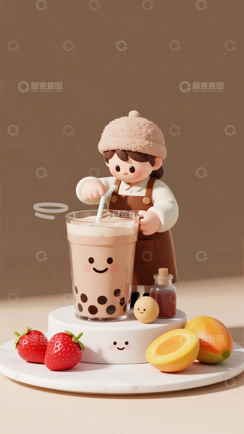 高清大图下载【趣麦麦图】可爱卡通奶茶制作场景