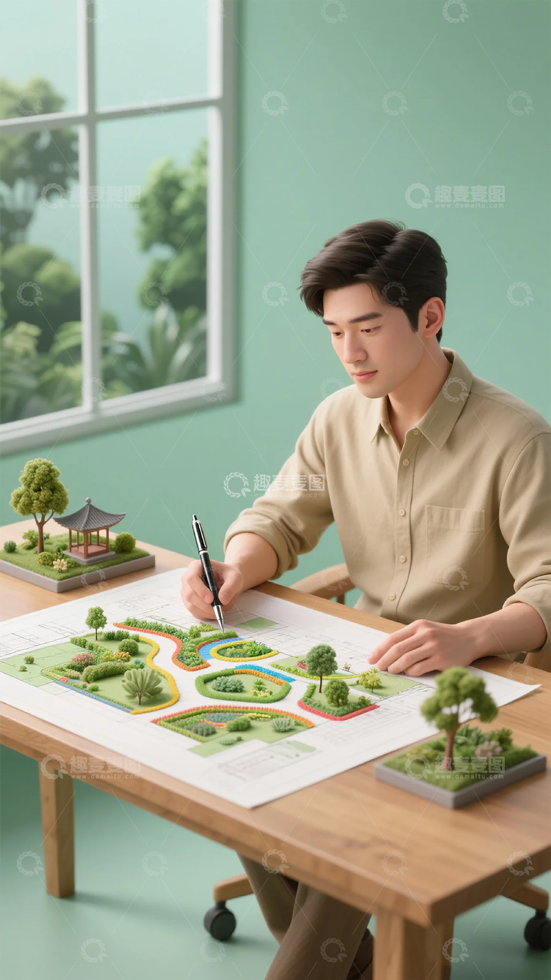 高清大图下载【趣麦麦图】园林设计师工作场景