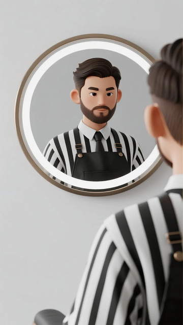 3D动漫理发师镜子自照