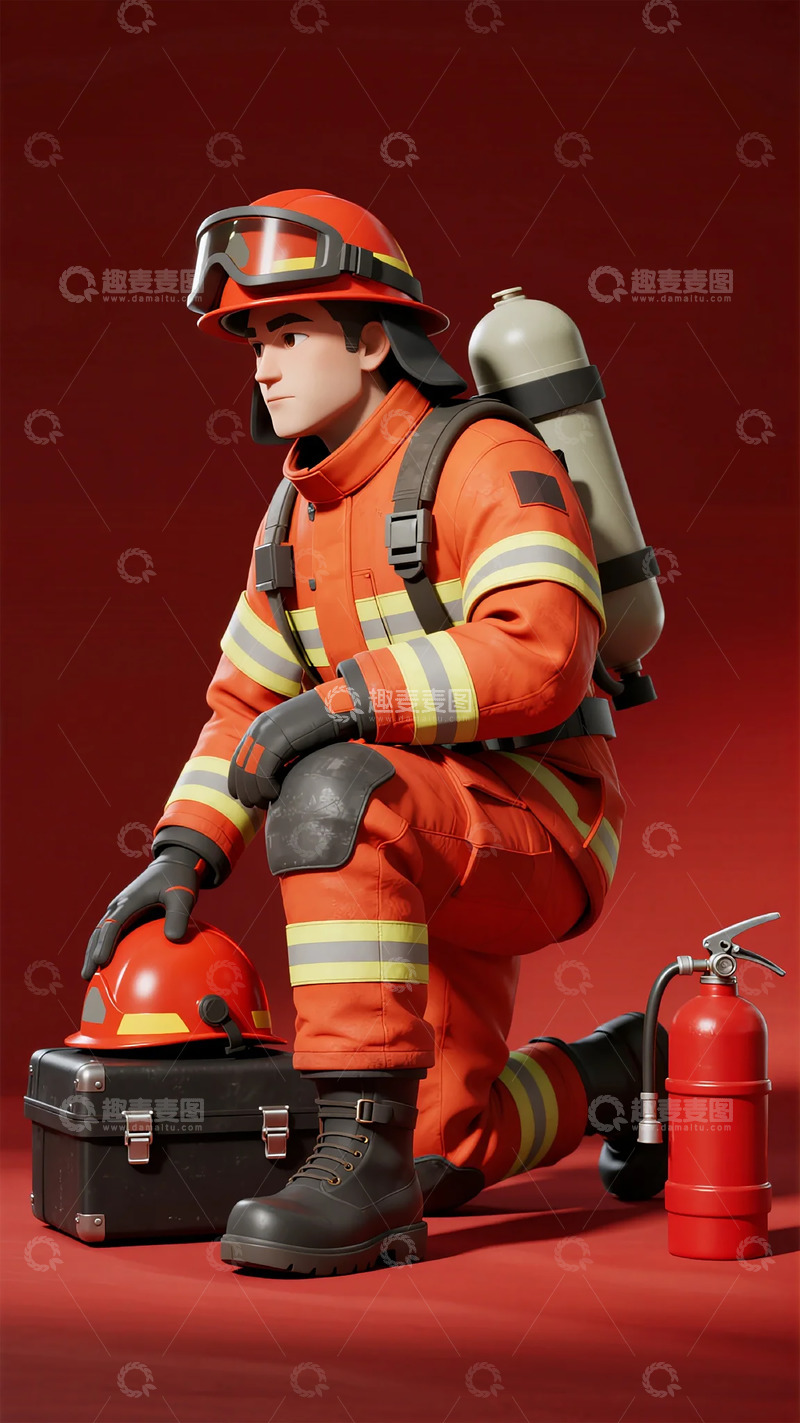 高清大图下载【趣麦麦图】消防员装备展示写实图