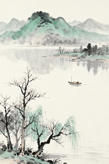 古风山水湖面小舟