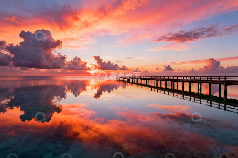 高清大图下载【趣麦麦图】平静海面木栈道摄影