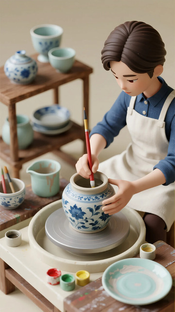 陶艺工作室手工绘制瓷器