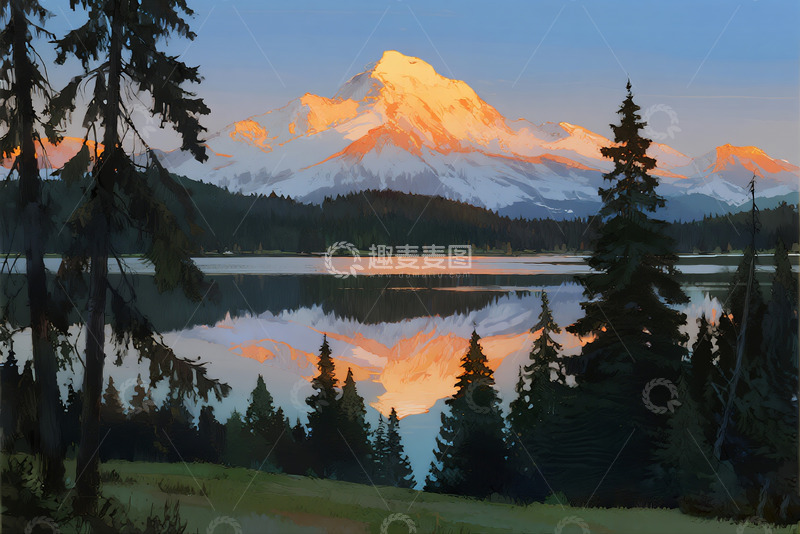 高清大图下载【趣麦麦图】深林雪山水彩晕染插画3