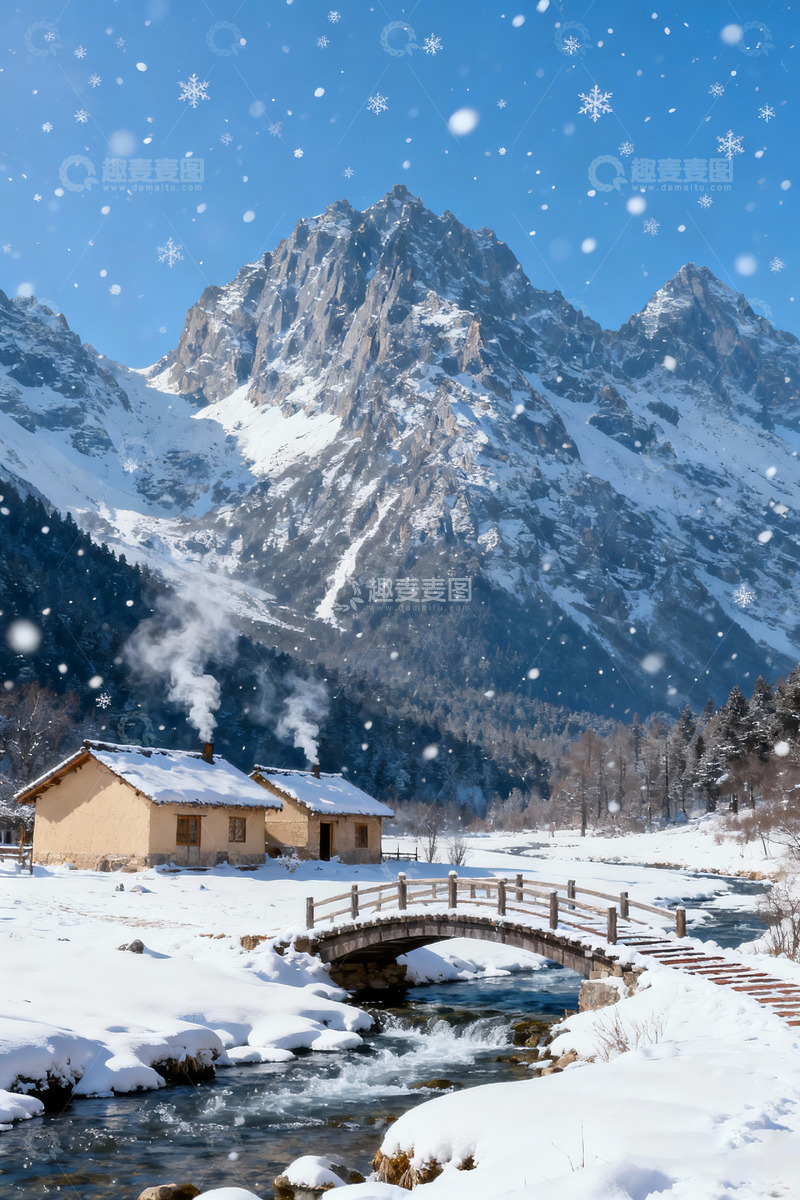 高清大图下载【趣麦麦图】北国雪景高山小屋1