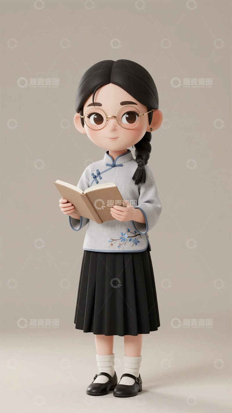 高清大图下载【趣麦麦图】卡通少女读书图