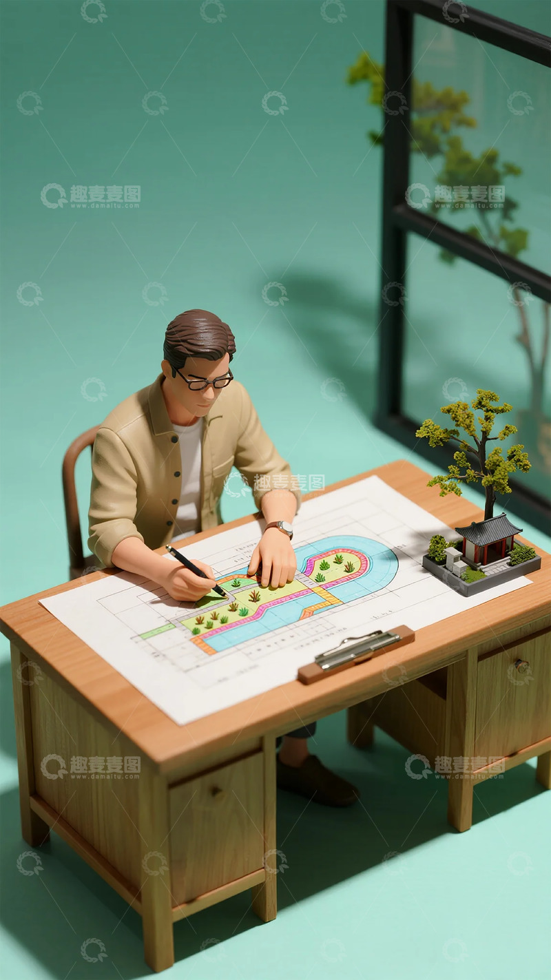 高清大图下载【趣麦麦图】微型办公场景规划设计模型