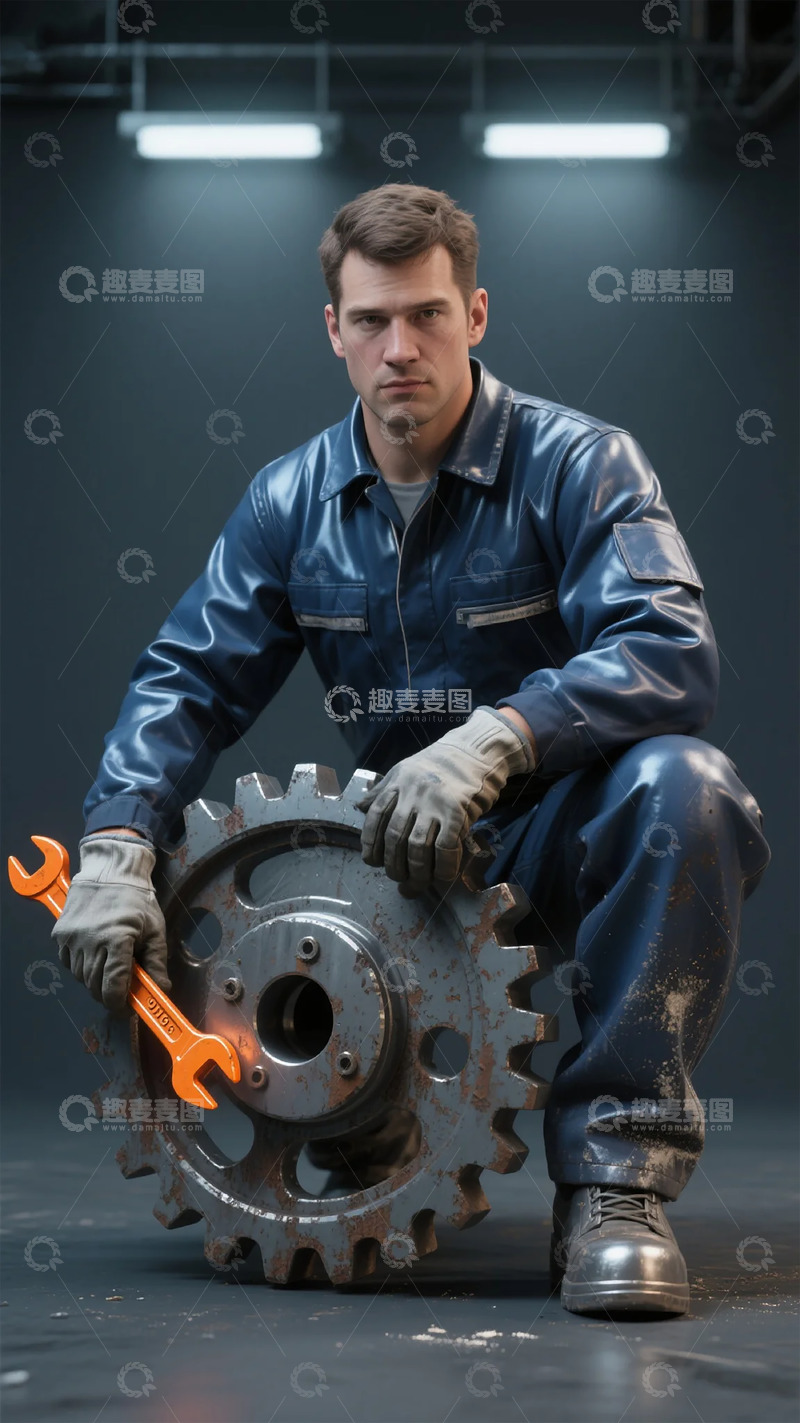 高清大图下载【趣麦麦图】机械工人维修齿轮写实图片