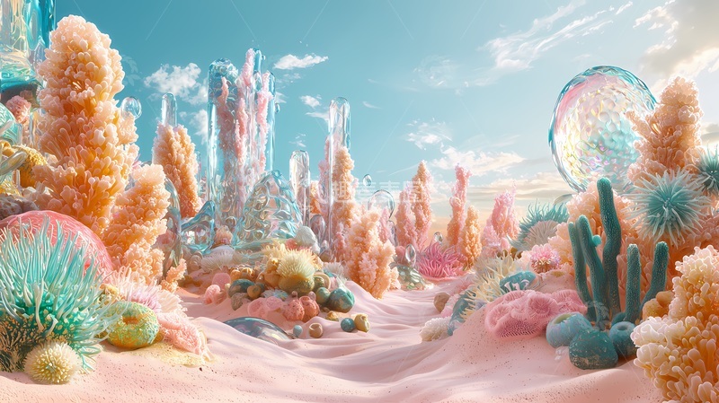 高清大图下载【趣麦麦图】梦幻海洋珊瑚场景3D渲染图
