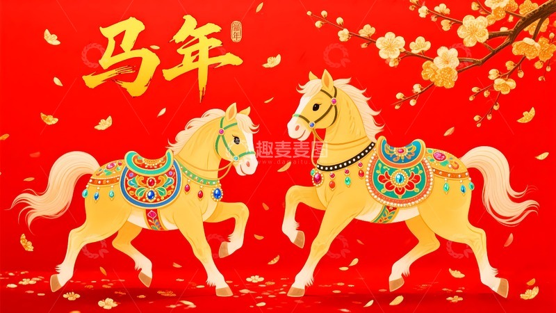 高清大图下载【趣麦麦图】2026年两只马年