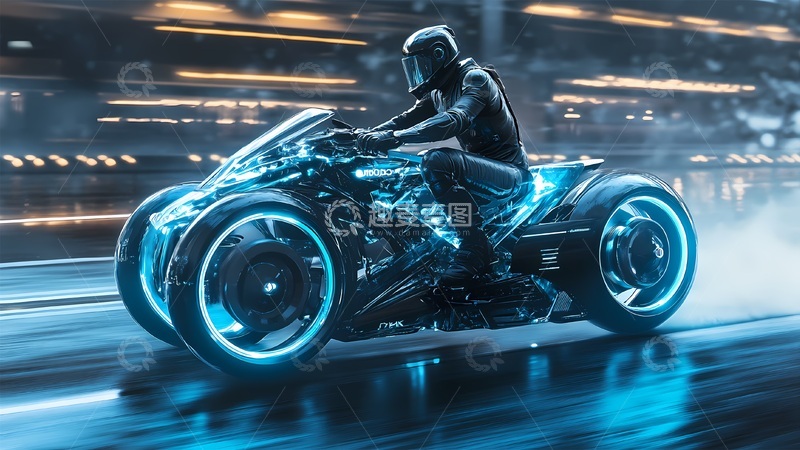 高清大图下载【趣麦麦图】未来科技摩托驾驶画面