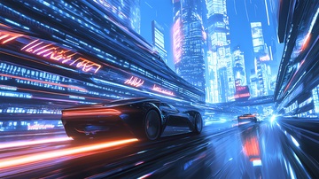 未来感高速跑车都市夜景