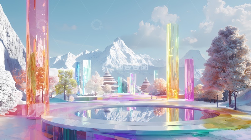 高清大图下载【趣麦麦图】未来科幻雪景城市景观