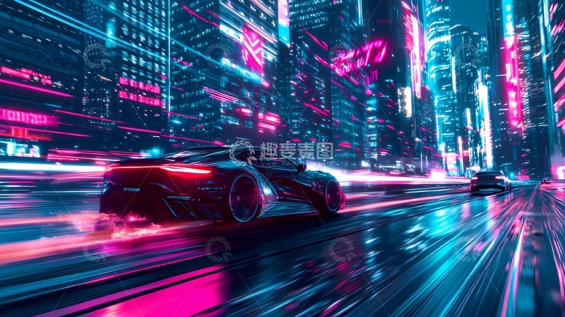 高清大图下载【趣麦麦图】未来都市跑车夜景CJ