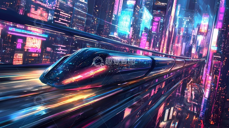 高清大图下载【趣麦麦图】未来高速列车城市夜景