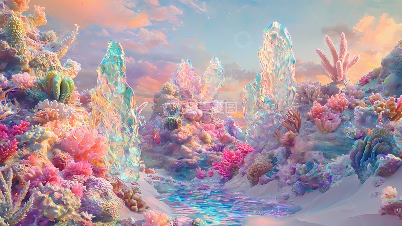 高清大图下载【趣麦麦图】梦幻珊瑚仙境插画