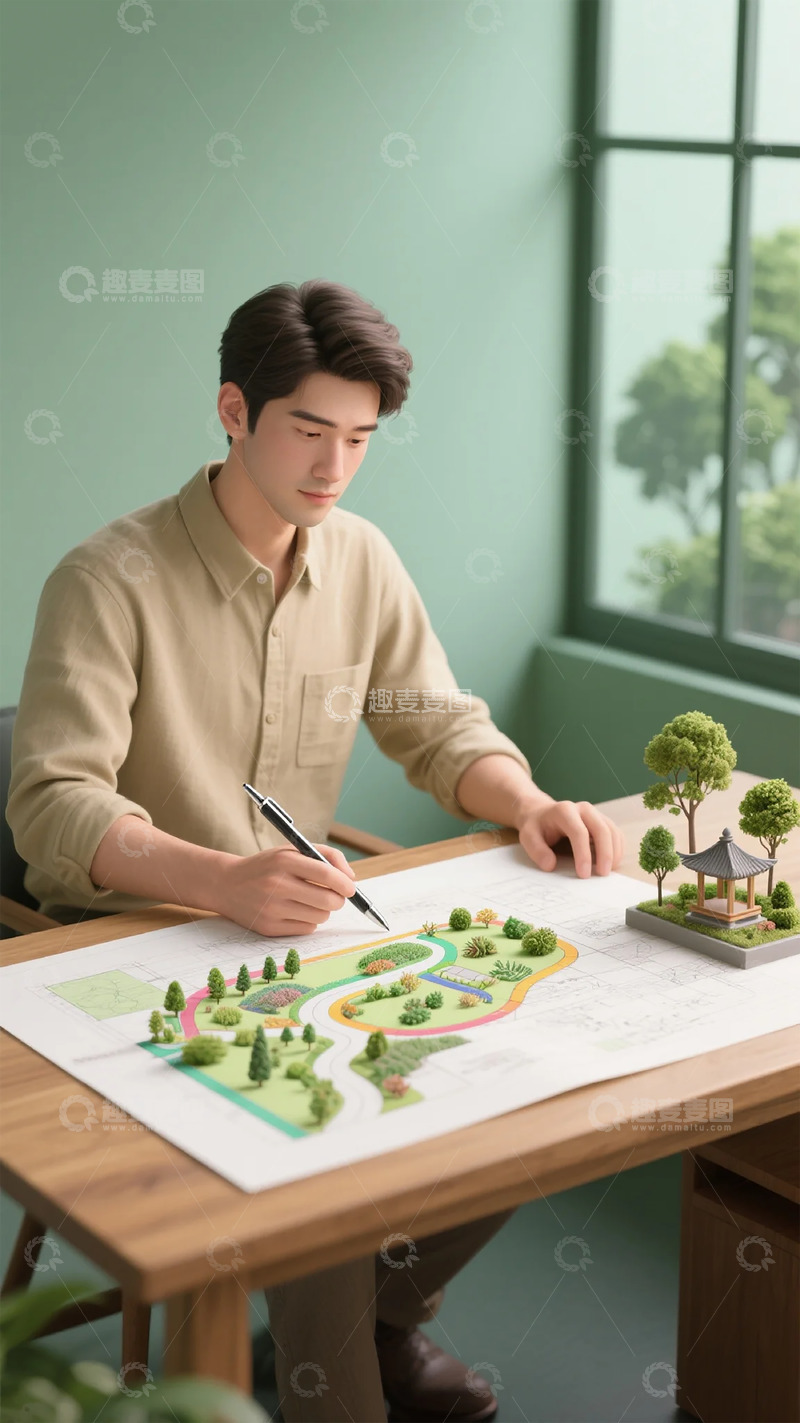 高清大图下载【趣麦麦图】室内设计师工作场景规划图