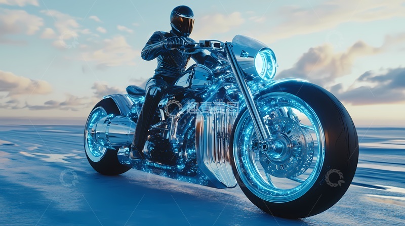 高清大图下载【趣麦麦图】科幻摩托车骑行场景渲染图