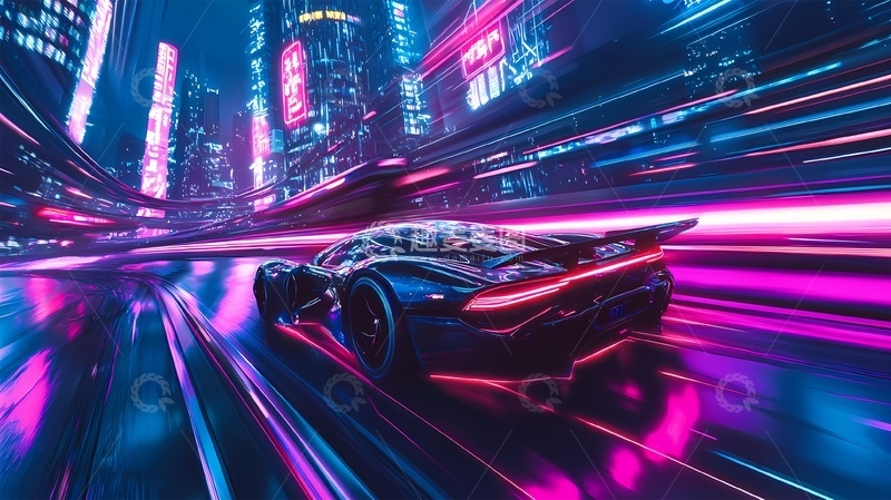 高清大图下载【趣麦麦图】-赛博朋克跑车高速穿梭