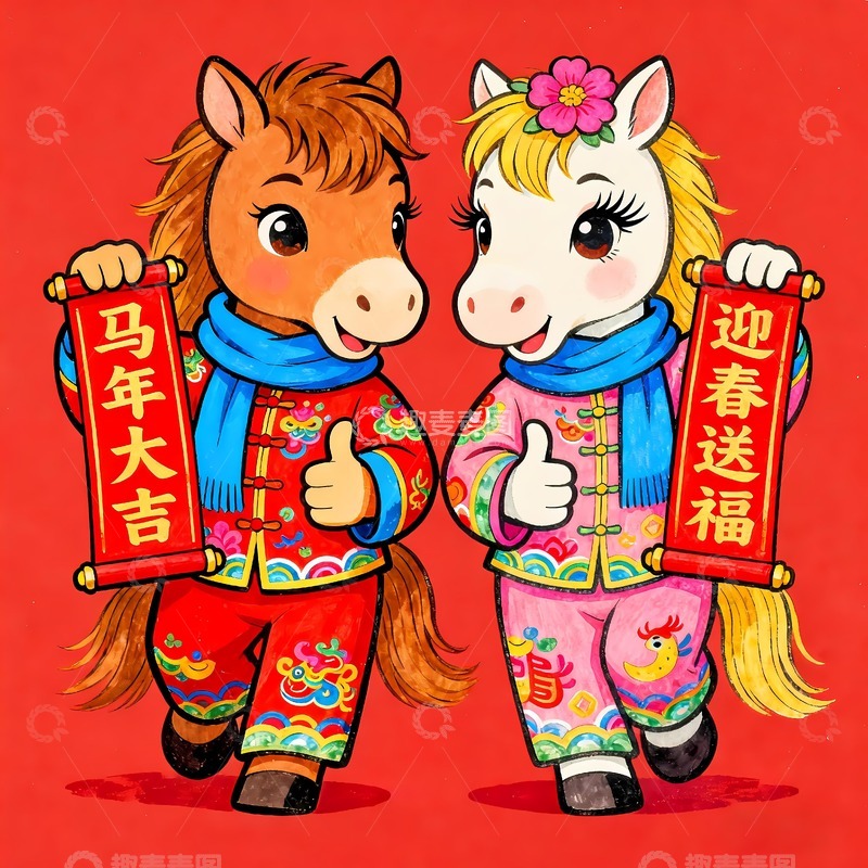 高清大图下载【趣麦麦图】-2026年马年卡通