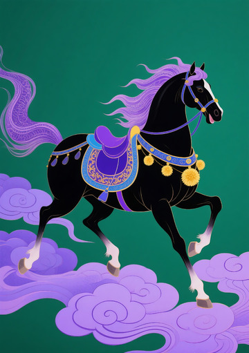 国风与现代设计的奔马主题插画2