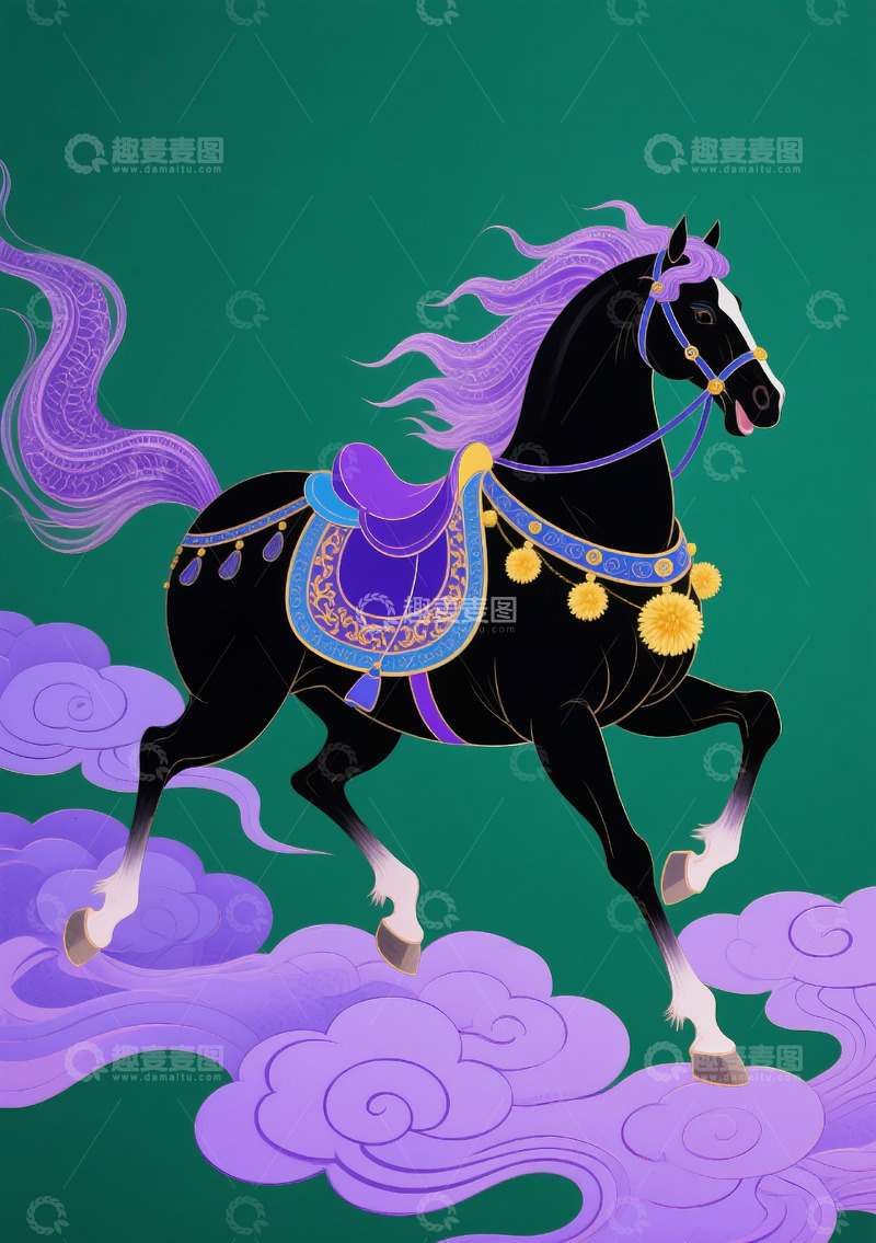 高清大图下载【趣麦麦图】-国风与现代设计的奔马主题插画2