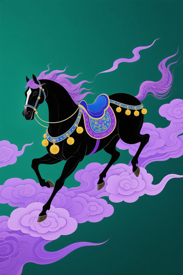国风与现代设计的奔马主题插画1