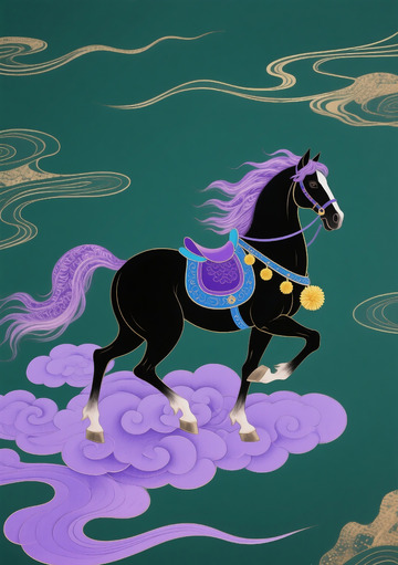 国风与现代设计的奔马主题插画