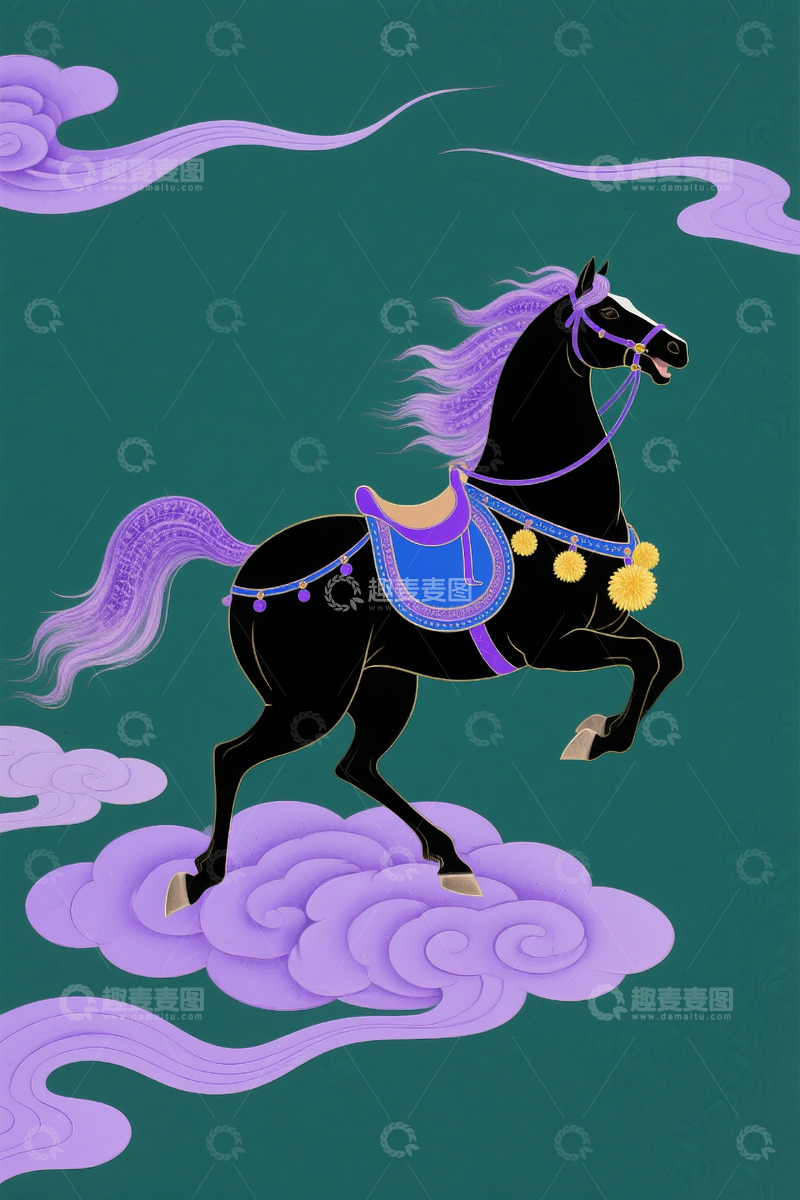 高清大图下载【趣麦麦图】-国风与现代设计的奔马主题插画3