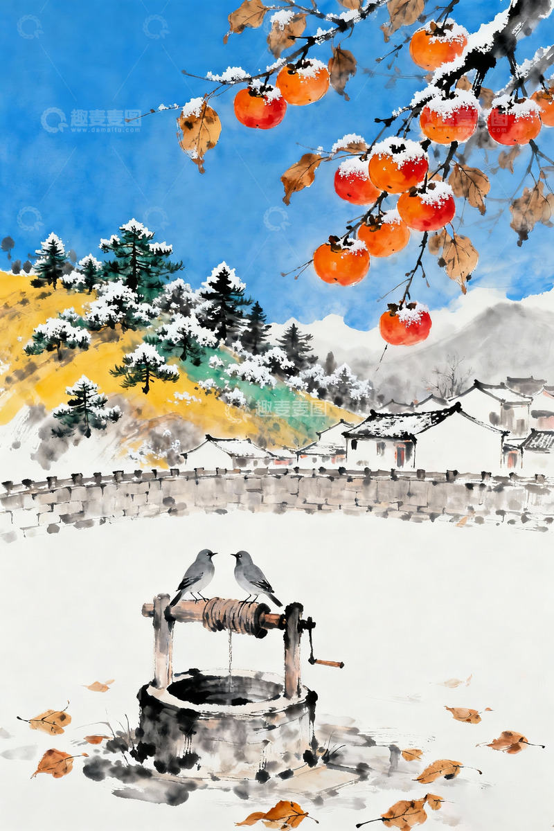 高清大图下载【趣麦麦图】农家小院中国风水墨画