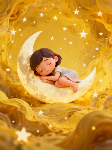 睡在月亮上的小女孩