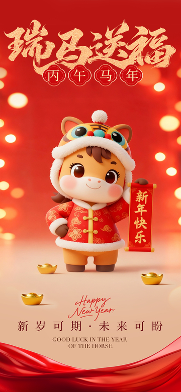 瑞马送福喜庆新年海报设计素材