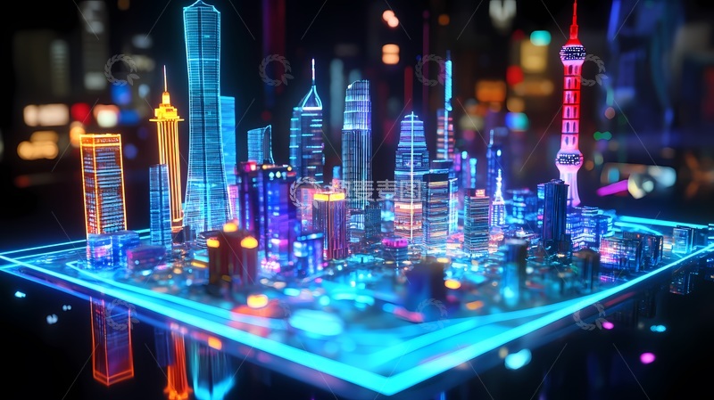 高清大图下载【趣麦麦图】未来城市霓虹夜景科技感视觉