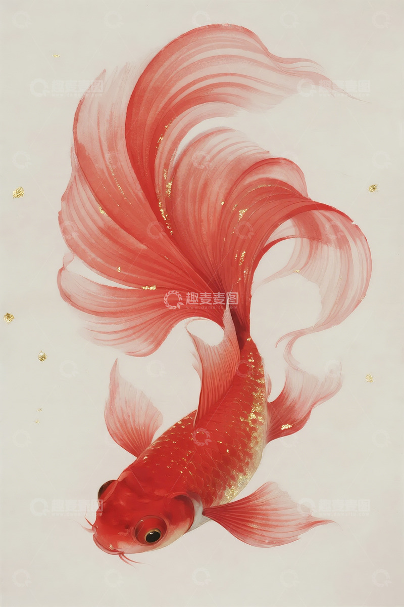 高清大图下载【趣麦麦图】红色锦鲤工笔画4