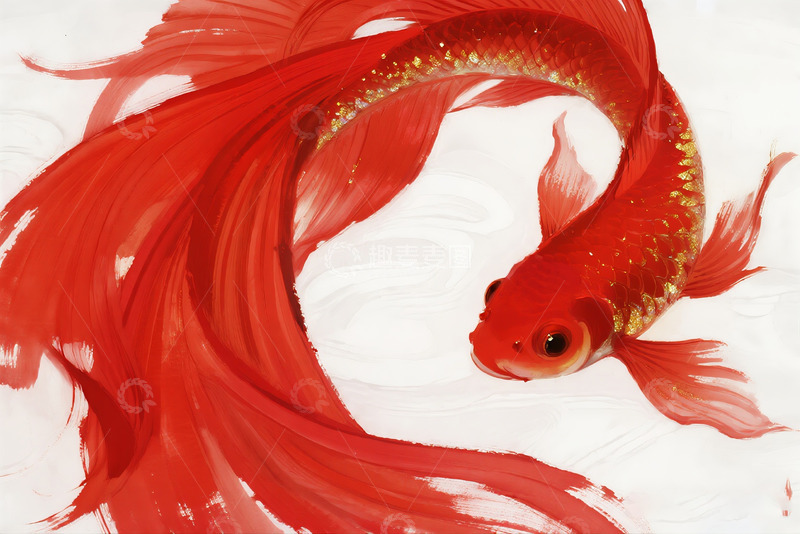 高清大图下载【趣麦麦图】红色锦鲤工笔画3