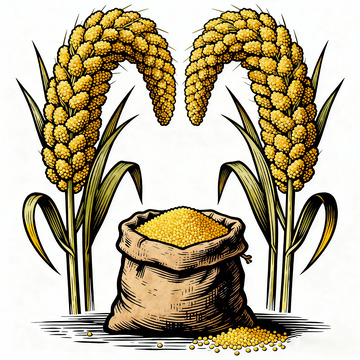 小米谷穗木刻版画2