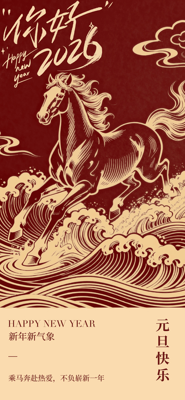 骏马奔腾新年祝福海报设计素材