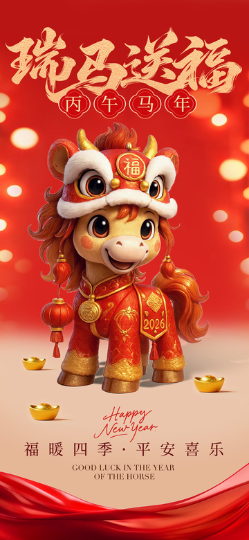 瑞马送福喜庆海报
