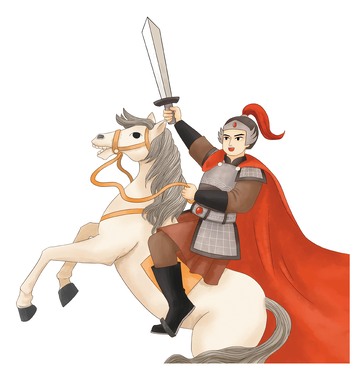 骑马持剑的古代英勇将军